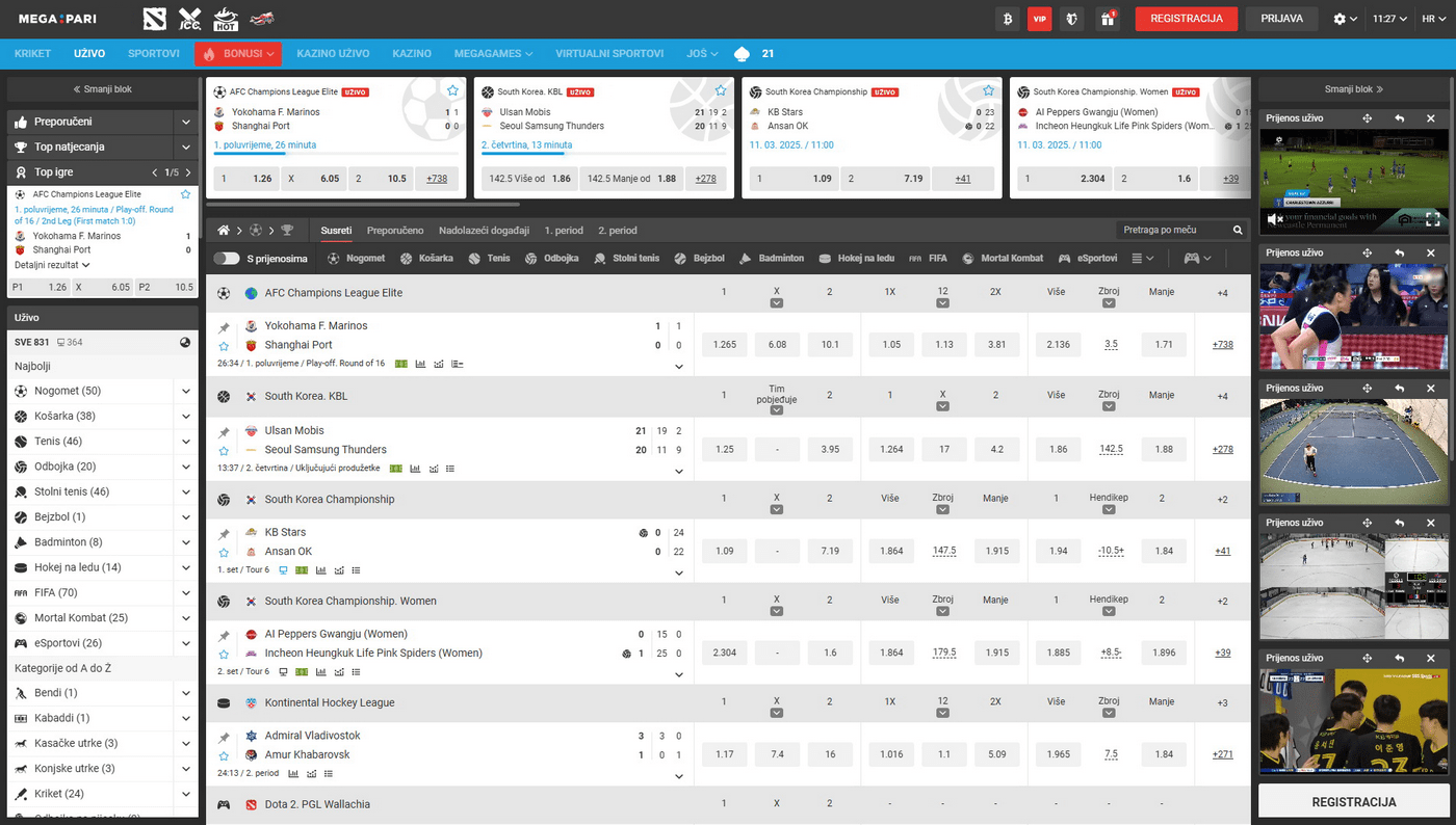 Ponuda za kladjenje kladionice Megapari